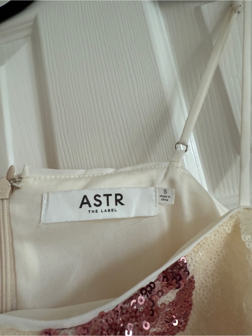 Astr Sequin Minidress in Cream with Pink Floral Detail - Picture 3 of 3